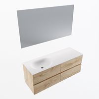 MONDIAZ VICA 130cm badmeubel onderkast Washed Oak 4 lades. Wastafel Moon links zonder kraangat, kleur Talc met spiegel LED. - thumbnail