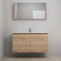 On-Line Badkamermeubelset - 120 cm - Voorgemonteerd - Greeploos 2 Deuren - Porseleinen Wastafel - 1 Kraangat - Spiegelkast - Eiken