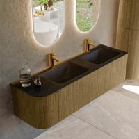 Badmeubel Mondiaz Kurve | 155 cm cm | Meubelkleur Dusk | Wastafelkleur Urban | Solid surface | Dubbel / Rechts spoelbak | 2 kraangaten