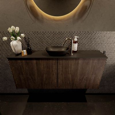 Mondiaz Fowy toiletmeubel 120cm dark brown met blad en waskom urban midden 1 kraangat