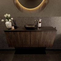 Mondiaz Fowy toiletmeubel 120cm dark brown met blad en waskom urban midden 1 kraangat