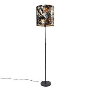 QAZQA Vloerlamp zwart bloemen dessin 40 cm verstelbaar - Parte