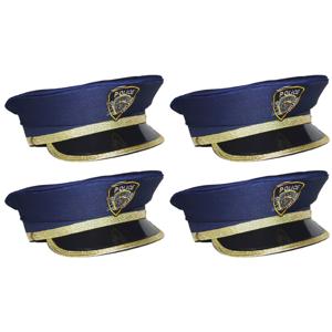 Kinder politiepet - 4x stuks - blauw met goud - Agenten - Carnaval verkleed hoeden