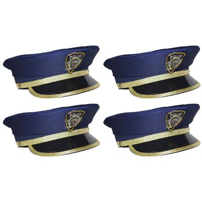 Kinder politiepet - 4x stuks - blauw met goud - Agenten - Carnaval verkleed hoeden