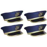 Kinder politiepet - 4x stuks - blauw met goud - Agenten - Carnaval verkleed hoeden