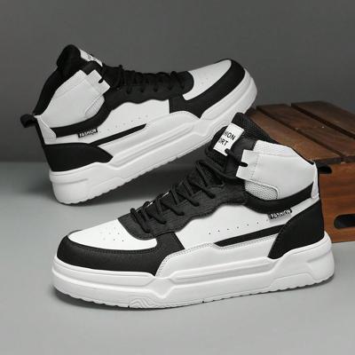 Bon&Bon Men's High Top Skateboard Shoes - Black & White PU Leather White and Black / EUR44