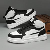 Bon&Bon Men's High Top Skateboard Shoes - Black & White PU Leather White and Black / EUR44