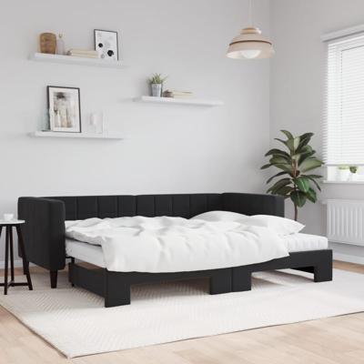 Slaapbank onderschuifbed en matrassen 80x200 cm fluweel zwart