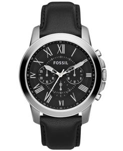 Fossil Heren Grant chronograaf zwart lederen horloge FS4812