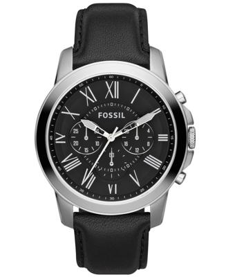 Fossil Heren Grant chronograaf zwart lederen horloge FS4812