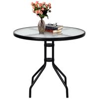 Tuintafel met Tafelblad van Gehard Glas Terrastafel met Parasolgat en Metalen Frame Ronde Balkontafel Buiten Eettafel voor Binnenplaats