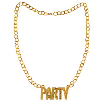 Carnaval/verkleed ketting "Party" - goud - accessoire?- kunststof - pooier/gangster/rapper