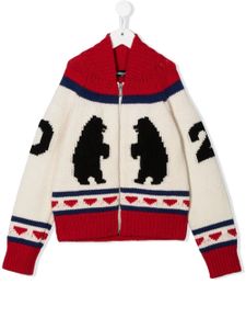 DSQUARED2 KIDS cardigan en maille à logo ours en intarsia - Tons neutres