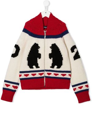 DSQUARED2 KIDS cardigan en maille à logo ours en intarsia - Tons neutres