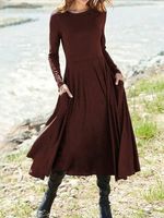 Plain Long Sleeve Casual Dress - thumbnail