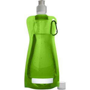 Waterfles/drinkfles opvouwbaar - lichtgroen - kunststof - 420 ml - schroefdop - karabijnhaak