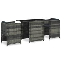 3-delige Bistroset met kussens poly rattan grijs - thumbnail