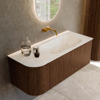 Badmeubel Mondiaz Kurve-Dlux | 115 cm | Meubelkleur Walnut | Wastafelkleur Ostra | Solid surface | Rechts spoelbak | Zonder kraangat(en)