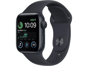 Refurbished Apple Watch SE 2022 44 MM Aluminium Zwart 4G met Zwart sportbandje Licht gebruikt