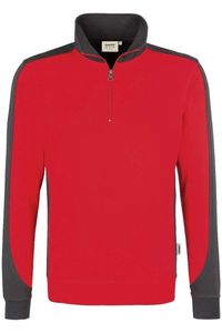 HAKRO 476 Comfort Fit Half-Zip Sweater rood/antraciet, Tweekleurig