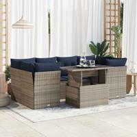7-delige Loungeset met kussens poly rattan acacia grijs