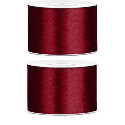 Satijn sierlint/cadeaulint - 2x - bordeaux - 5 cm x 25 meter - Inpakken - Versieren - Decoratie