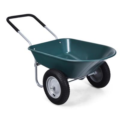 Kruiwagen met 2 Banden Zware Kar met Stalen Frame en 35,5 cm Luchtbanden 100 kg Laadvermogen Groen