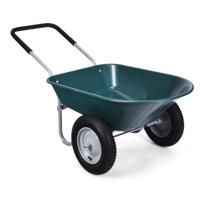 Kruiwagen met 2 Banden Zware Kar met Stalen Frame en 35,5 cm Luchtbanden 100 kg Laadvermogen Groen