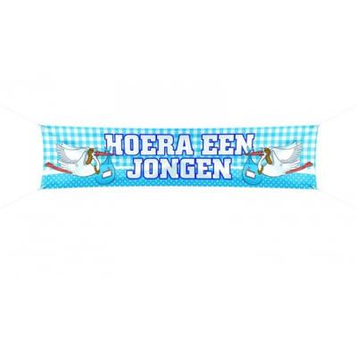 Grote vlag Straatbanier - Hoera een jongen - Geboorte versiering - 40 x 180 cm - buiten