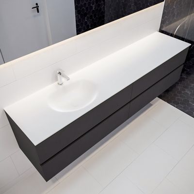 Mondiaz Vica Moon badmeubel antraciet mat 200 cm 4 lades solid surface enkele spoelbak links 1 kraangat