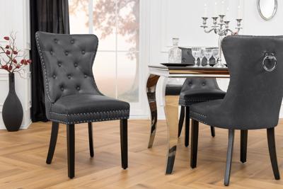 Chesterfield Stoel CASTLE Zwart Kunstleer Massief Hout met Comfort Handvat - 44585