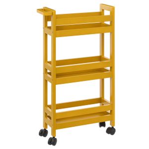 Keuken of badkamer trolley 3-laags - geel - D15 x B40 x H75 cm - mdf hout - met wielen