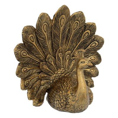 Home decoratie dieren/vogels beeldje Pauw - goud kleurig - 25 x 27 cm