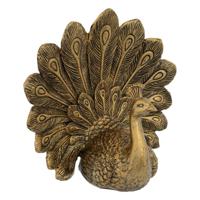 Home decoratie dieren/vogels beeldje Pauw - goud kleurig - 25 x 27 cm