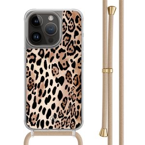 iPhone 14 Pro hoesje met beige koord - Golden wildcat