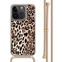 iPhone 14 Pro hoesje met beige koord - Golden wildcat