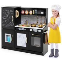 Speelkeuken om te Spelen Keuken Speelset voor Peuters met Krijtbord 82 x 24 x 80 cm Zwart