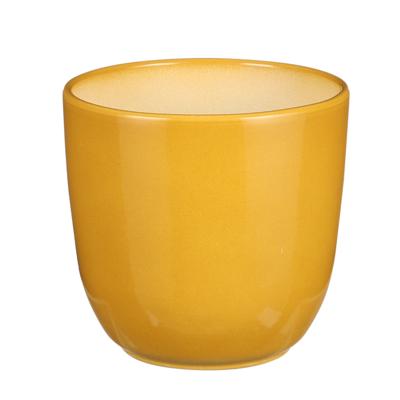 Plantenpot/bloempot Tusca - Okergeel - keramiek - glans - D13.5 x H13 cm