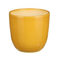 Plantenpot/bloempot Tusca - Okergeel - keramiek - glans - D13.5 x H13 cm