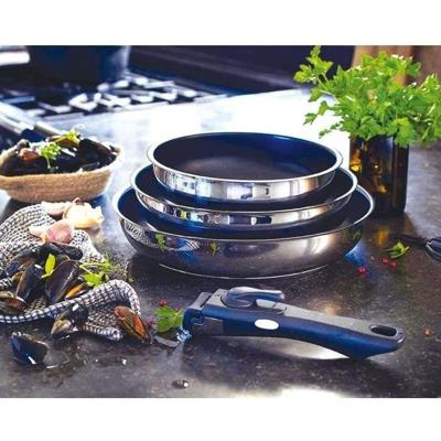 Set van 3 koekenpannen - BAUMALU - Comete - 20 / 24 / 28 cm - Afneembare handgreep - Roestvrij staal