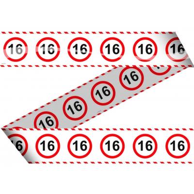Markeerlint/afzetlint 16 jaar versiering - met stop borden print - 15 meter - plastic Markeerlint/afzetlint 16 jaar versiering - met stop borden print - 15 meter - plastic