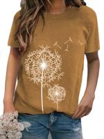 Dandelion Print Cotton-Blend Short Sleeve Casual T-Shirt - thumbnail