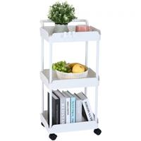 VEVOR trolley, keukentrolley met 3 niveaus, keukenplank, nisplank met wielen, badkamerplank 370x355x761mm opbergwagen 45kg draagvermogen multifunctionele wagen witte afruimwagen serveerwagen