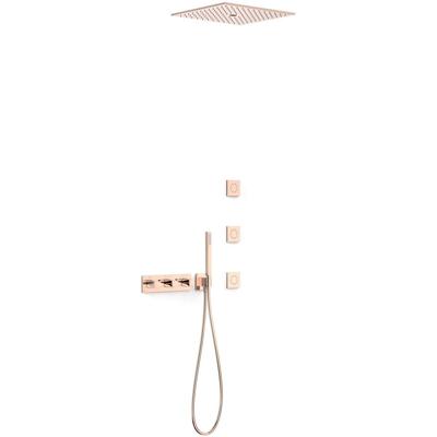 Regendouche set Tres B-System | Inbouw | Thermostaatkraan | 4-weg | Rechthoekig | 24k Rose goud