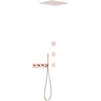 Regendouche set Tres B-System | Inbouw | Thermostaatkraan | 4-weg | Rechthoekig | 24k Rose goud