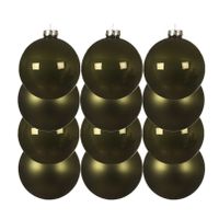 12x stuks kunststof kerstballen mos groen 10 cm glans/mat