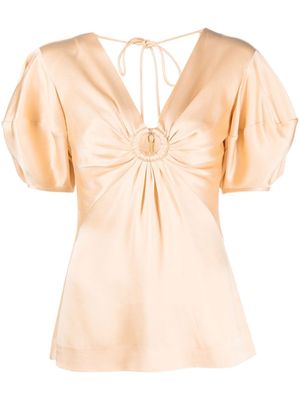 Stella McCartney blouse froncée à manches bouffantes - Tons neutres