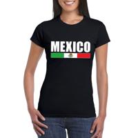 Mexico supporters kleding t-shirt - voor dames - zwart - met vlag kleuren print - korte mouwen