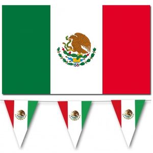 Landen vlaggen versiering set - Mexico - Vlag 90 x 150 cm en vlaggenlijn 3.5 meter