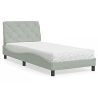 Bed met matras fluweel lichtgrijs 90x190 cm